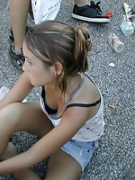 Upskirt pictures - Girl was talked into showing downblouse nipples