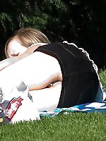 Upskirt pictures - Accidental upskirt, of hot blonde in denim mini