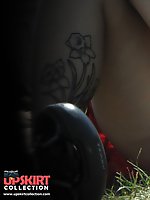 Upskirt pictures - Female upskirt - tattooed brunette flashed on a glade