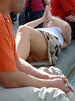 12 pictures - Blonde babe has nice tattoo and, of course, sexy upskirt