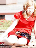 12 pictures - Seductive red mini dress upskirt