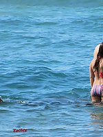Upskirt pictures - Spying hot back view of bikini gals