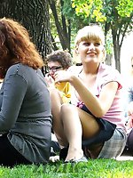 12 pictures - Hot, cute, girl in stockings. Blonde upskirt