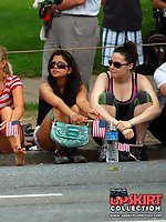 12 pictures - Upskirting. two ckicks in striped dresses