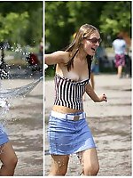 Upskirt pictures - Big titted gadgets shake tits in front of the camera