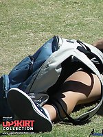 24 pictures - Sexy upskirt. Young prettie voyeured in a park.