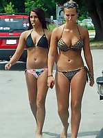 Upskirt pictures - Bikini voyeur man working on beach